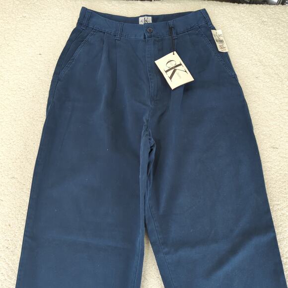 Vintage 90s Calvin Klein Pleated Pants Navy Blue Tapered Leg Women's 6 High-rise - Picture 3 of 11